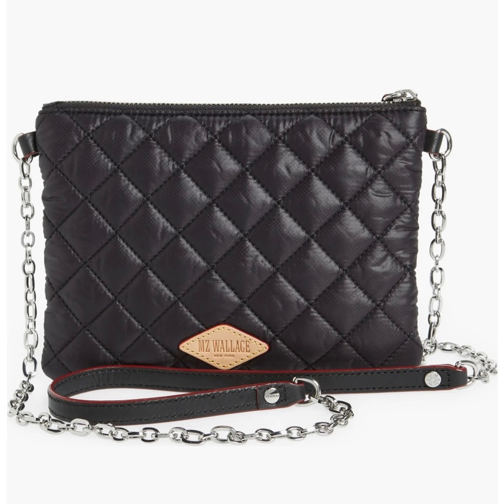 MZ Wallace Quilted Crossbody Bag in Black with Silver Chain